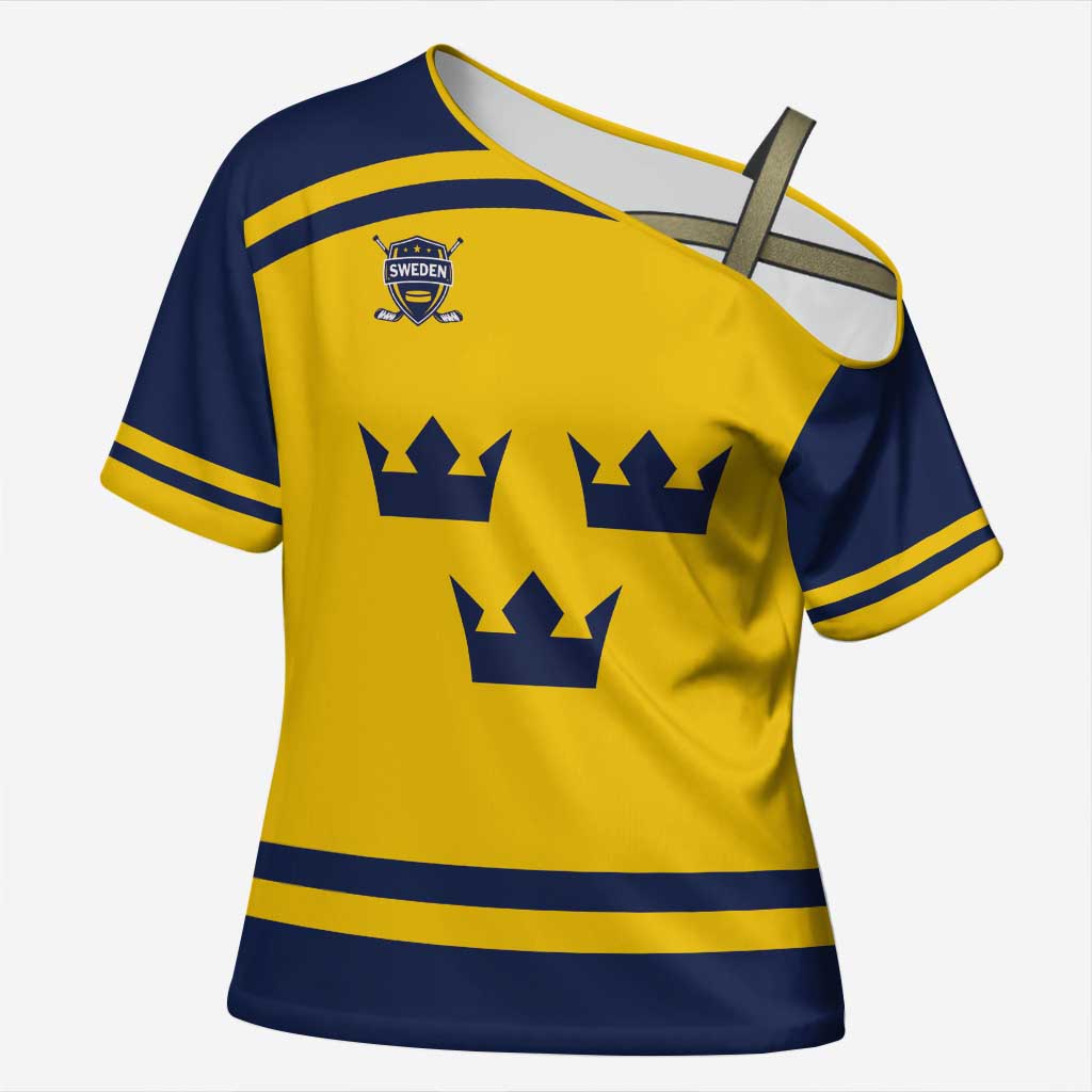 Custom Hockey 2026 Sweden Cross Shoulder Shirt Tre Kronor Go Champions - Wonder Print Shop