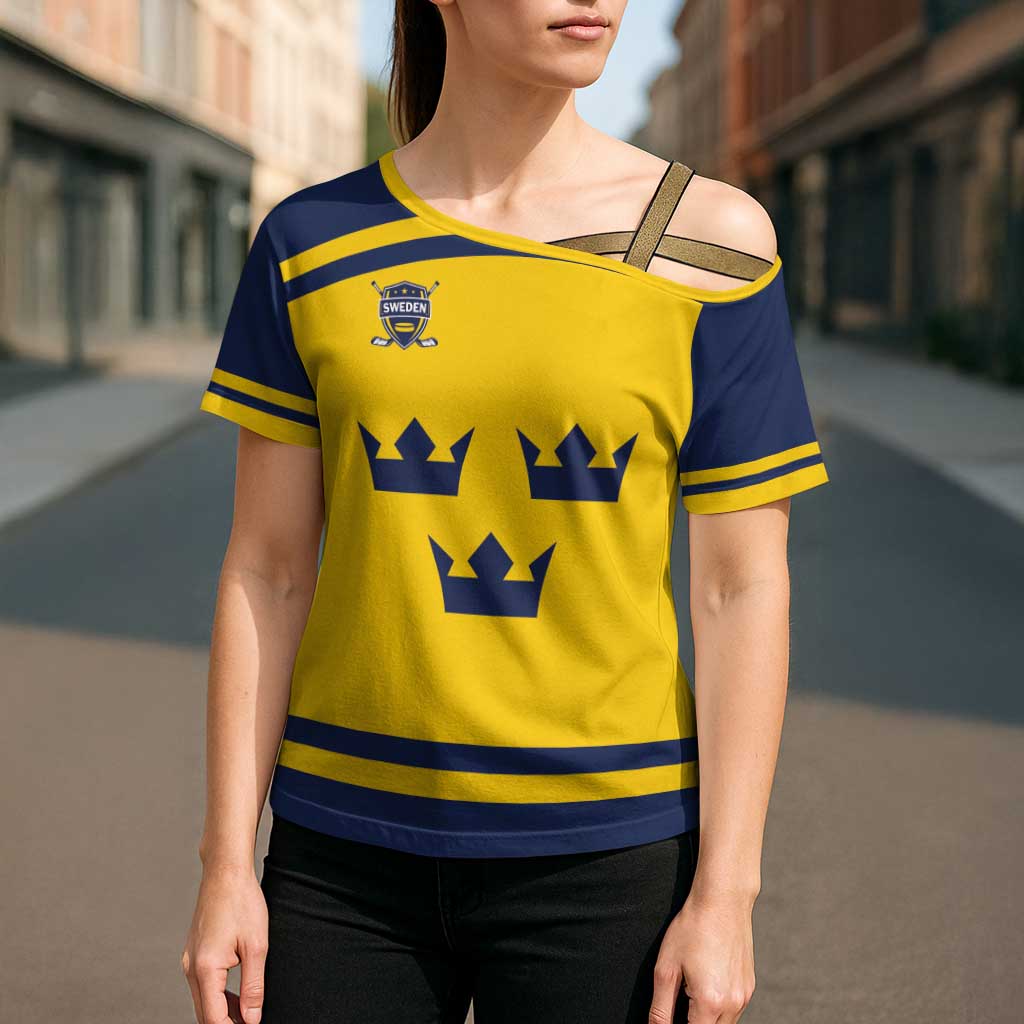 Custom Hockey 2026 Sweden Cross Shoulder Shirt Tre Kronor Go Champions - Wonder Print Shop