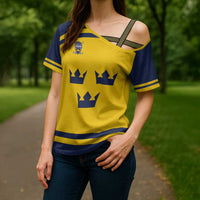 Custom Hockey 2026 Sweden Cross Shoulder Shirt Tre Kronor Go Champions - Wonder Print Shop