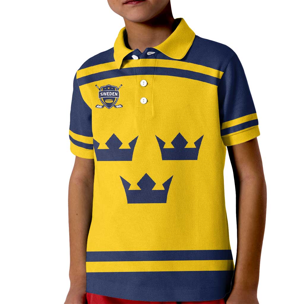 Custom Hockey 2026 Sweden Kid Polo Shirt Tre Kronor Go Champions - Wonder Print Shop