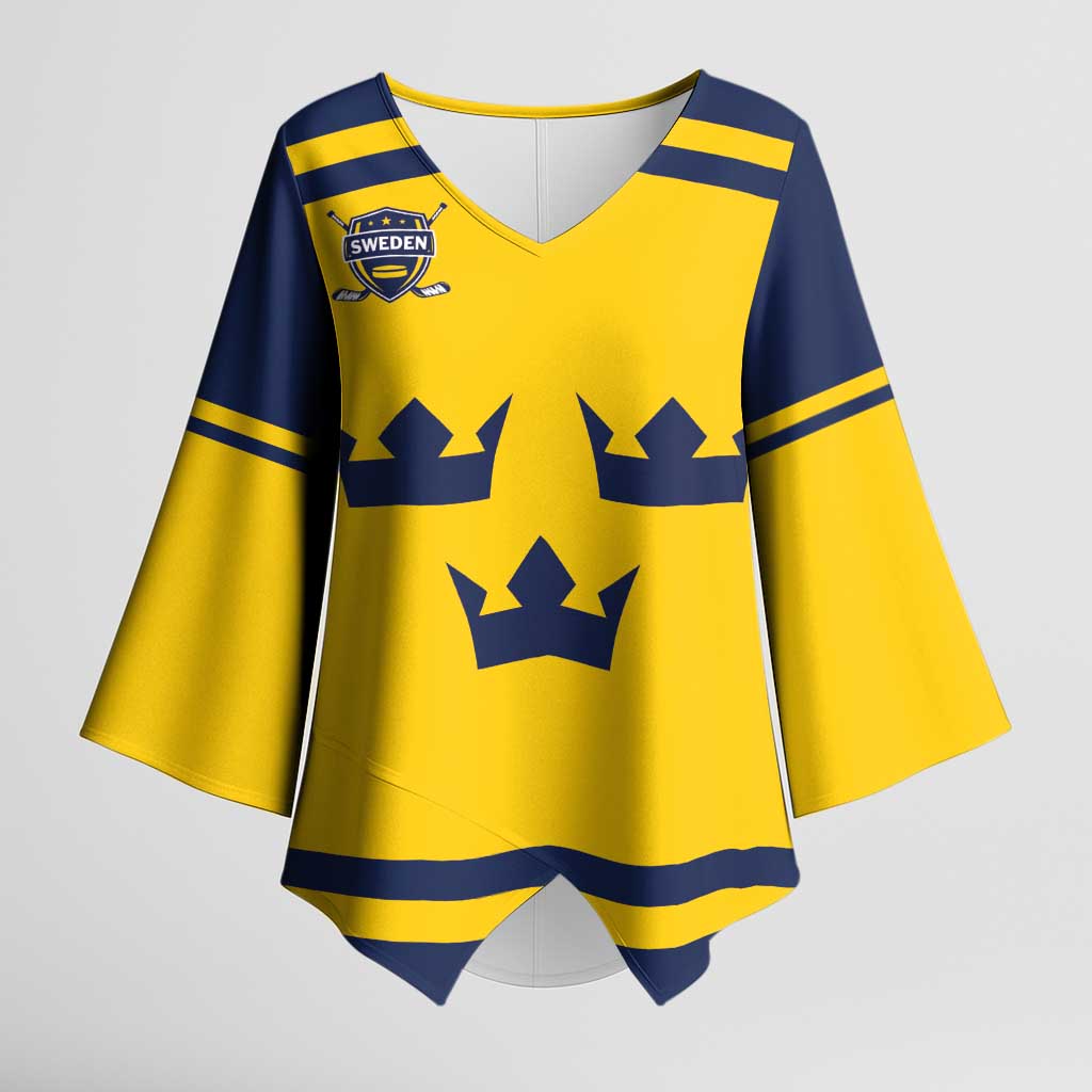 Custom Hockey 2026 Sweden Kimono Sleeve Blouse Tre Kronor Go Champions - Wonder Print Shop