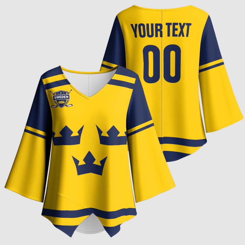 Custom Hockey 2026 Sweden Kimono Sleeve Blouse Tre Kronor Go Champions - Wonder Print Shop