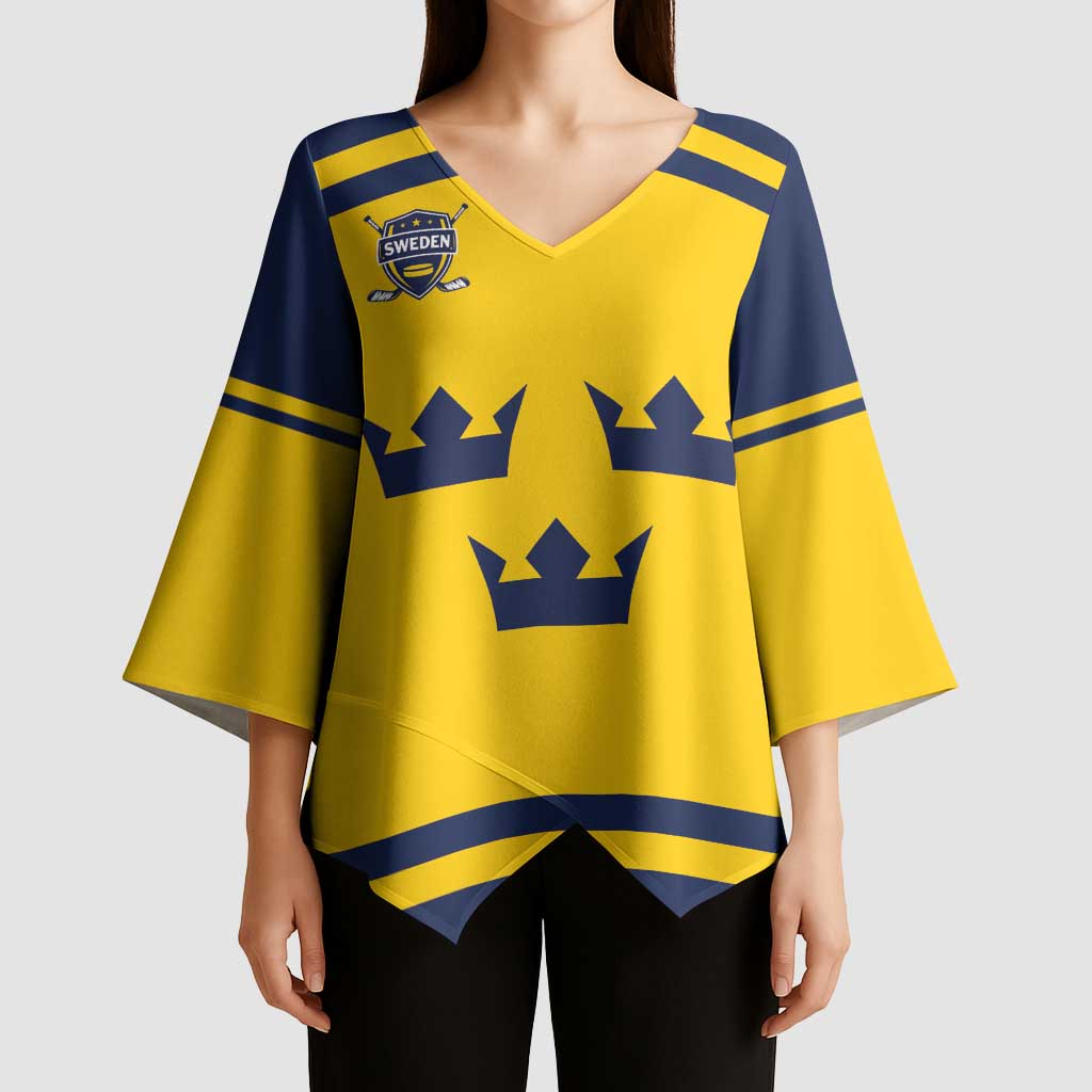Custom Hockey 2026 Sweden Kimono Sleeve Blouse Tre Kronor Go Champions - Wonder Print Shop