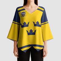Custom Hockey 2026 Sweden Kimono Sleeve Blouse Tre Kronor Go Champions - Wonder Print Shop