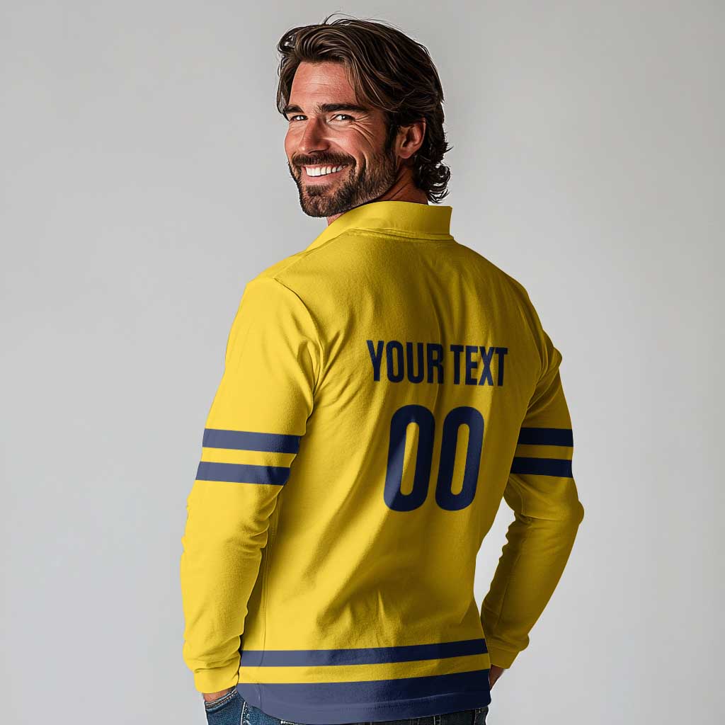 Custom Hockey 2026 Sweden Long Sleeve Polo Shirt Tre Kronor Go Champions - Wonder Print Shop