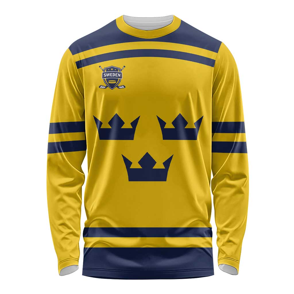 Custom Hockey 2026 Sweden Long Sleeve Shirt Tre Kronor Go Champions - Wonder Print Shop