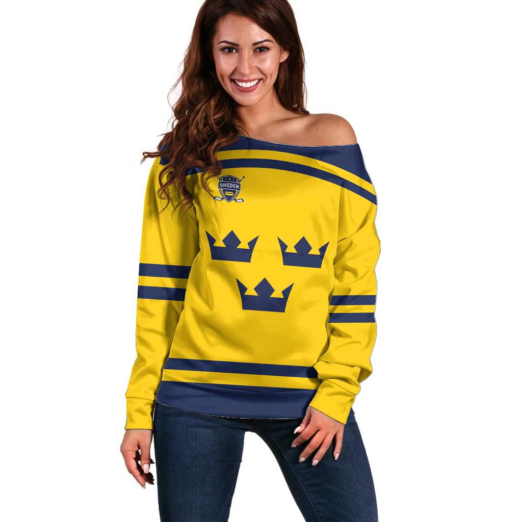 Custom Hockey 2026 Sweden Off Shoulder Sweater Tre Kronor Go Champions - Wonder Print Shop