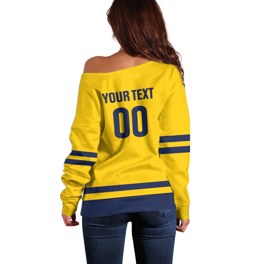 Custom Hockey 2026 Sweden Off Shoulder Sweater Tre Kronor Go Champions - Wonder Print Shop