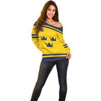 Custom Hockey 2026 Sweden Off Shoulder Sweater Tre Kronor Go Champions - Wonder Print Shop