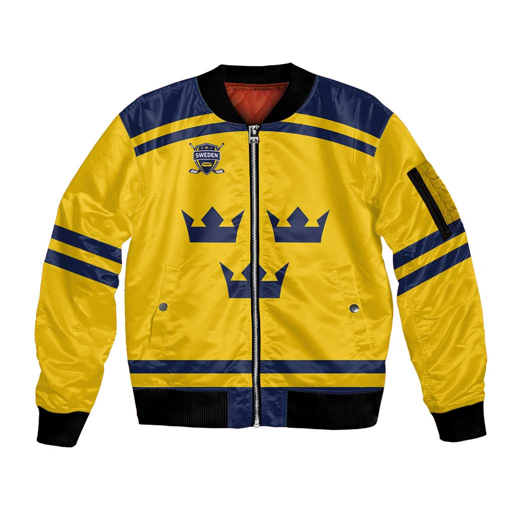Custom Hockey 2026 Sweden Sleeve Zip Bomber Jacket Tre Kronor Go Champions - Wonder Print Shop