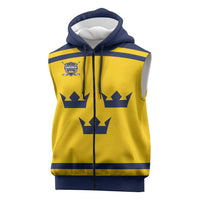 Custom Hockey 2026 Sweden Sleeveless Zip Hoodie Tre Kronor Go Champions - Wonder Print Shop