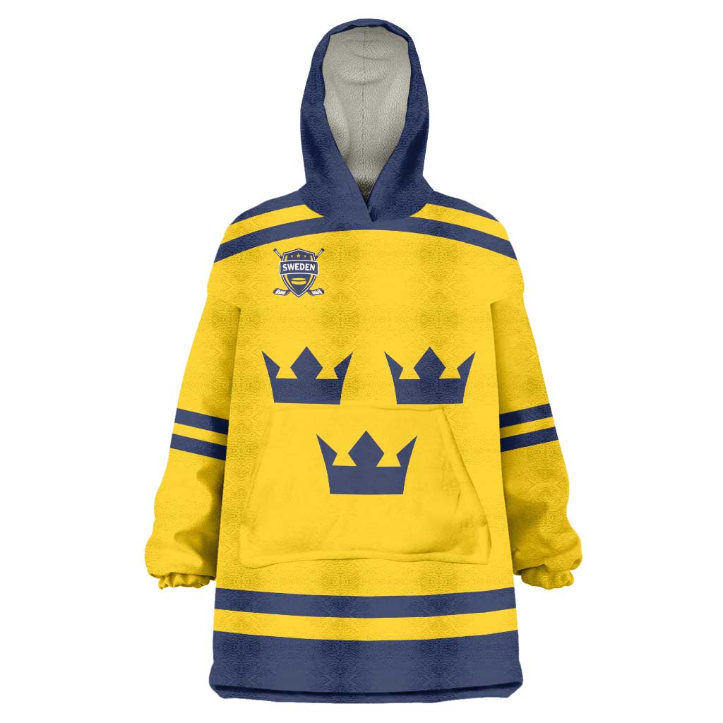 Custom Hockey 2026 Sweden Wearable Blanket Hoodie Tre Kronor Go Champions - Wonder Print Shop