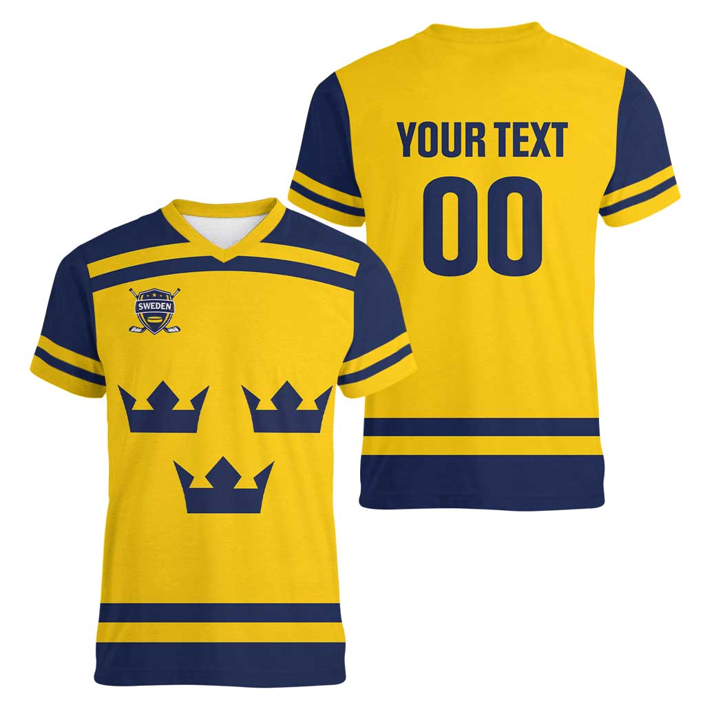 Custom Hockey 2026 Sweden Women V-Neck T-Shirt Tre Kronor Go Champions - Wonder Print Shop