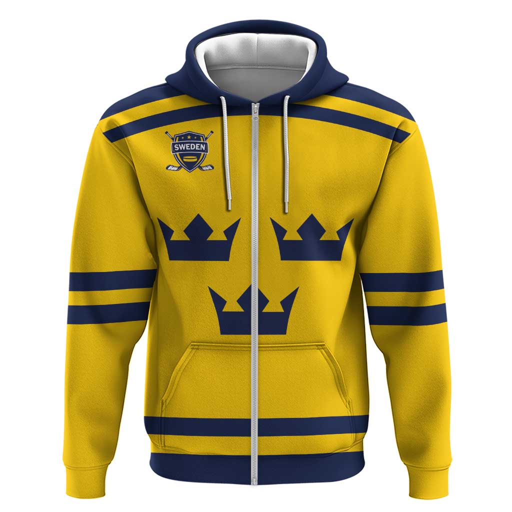 Custom Hockey 2026 Sweden Zip Hoodie Tre Kronor Go Champions - Wonder Print Shop