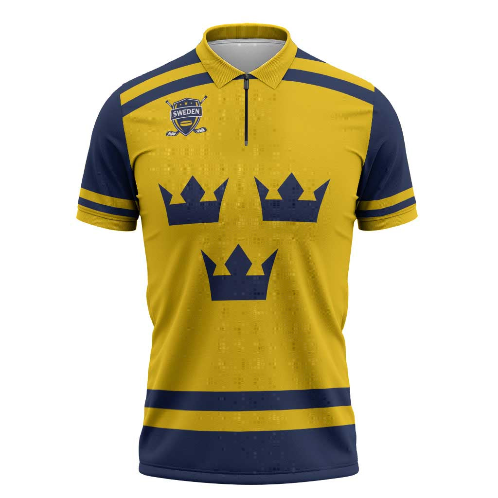 Custom Hockey 2026 Sweden Zipper Polo Shirt Tre Kronor Go Champions - Wonder Print Shop