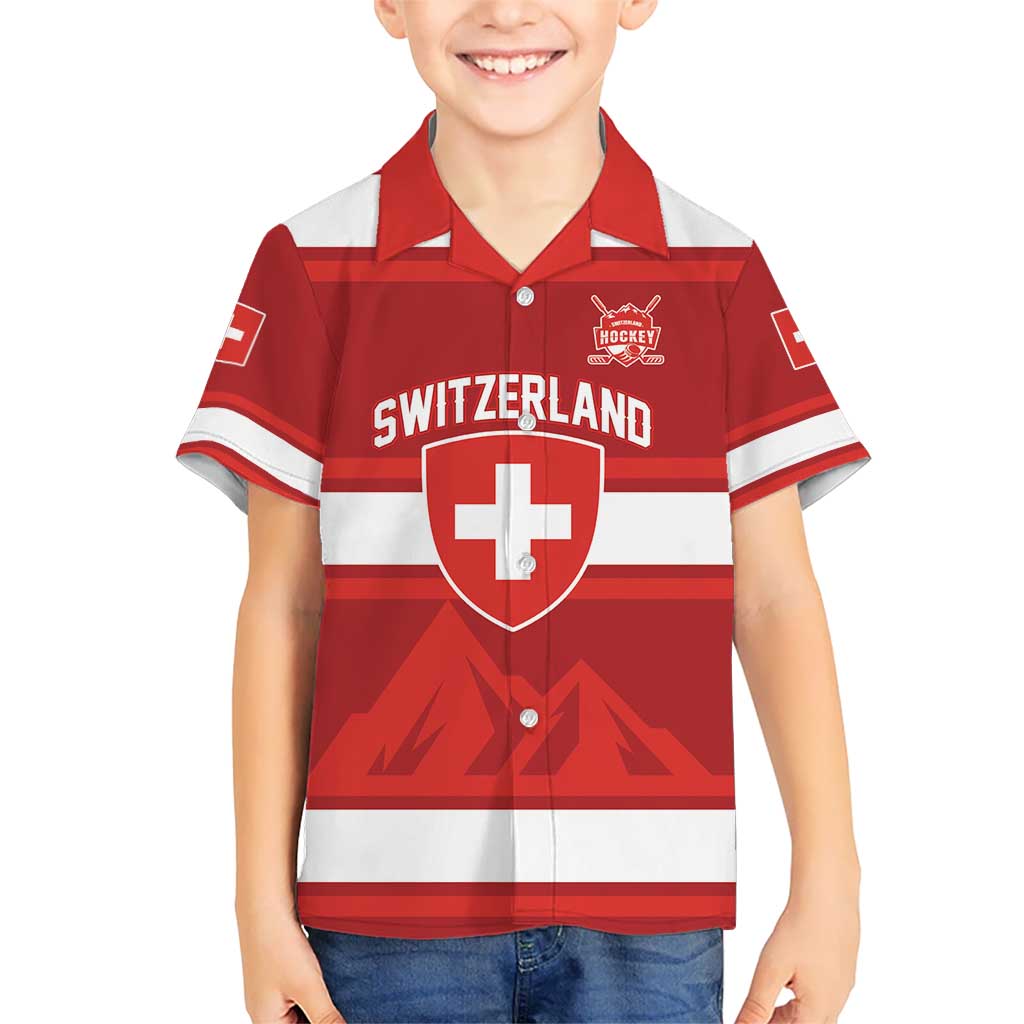 Custom Hockey 2026 Switzerland Kid Hawaiian Shirt Go Champions La Nati - Wonder Print Shop