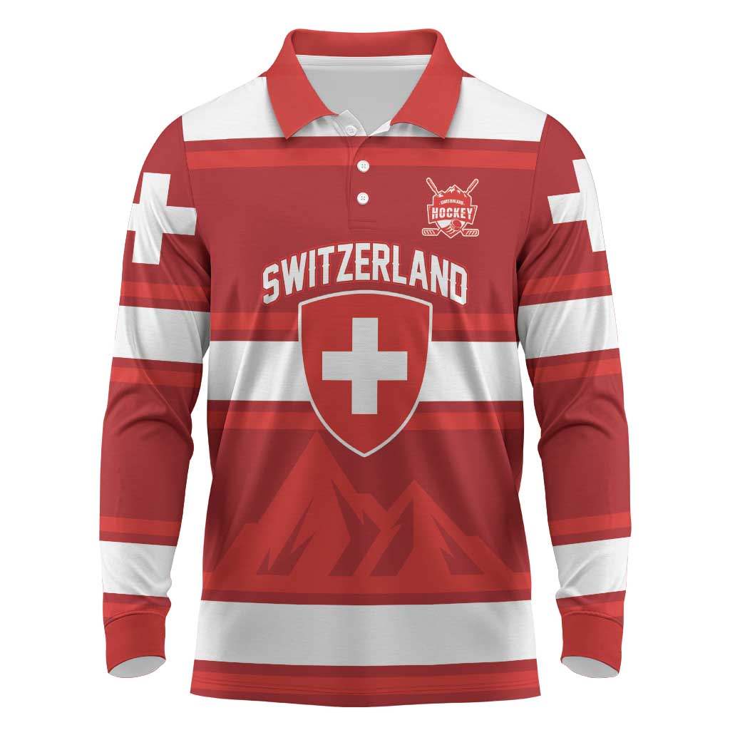 Custom Hockey 2026 Switzerland Long Sleeve Polo Shirt Go Champions La Nati - Wonder Print Shop