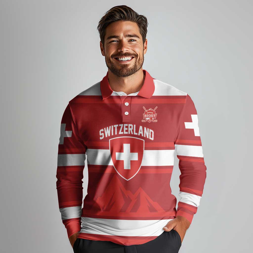 Custom Hockey 2026 Switzerland Long Sleeve Polo Shirt Go Champions La Nati - Wonder Print Shop