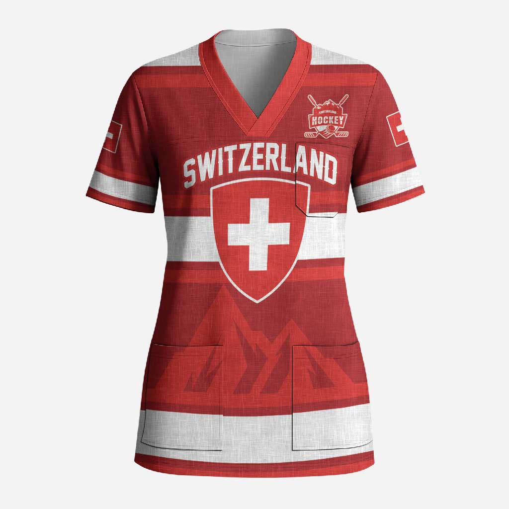 Custom Hockey 2026 Switzerland Scrub Top Go Champions La Nati - Wonder Print Shop