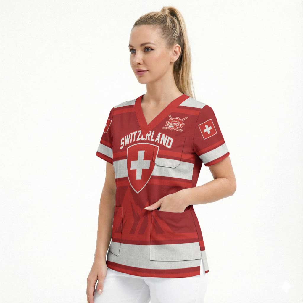 Custom Hockey 2026 Switzerland Scrub Top Go Champions La Nati - Wonder Print Shop