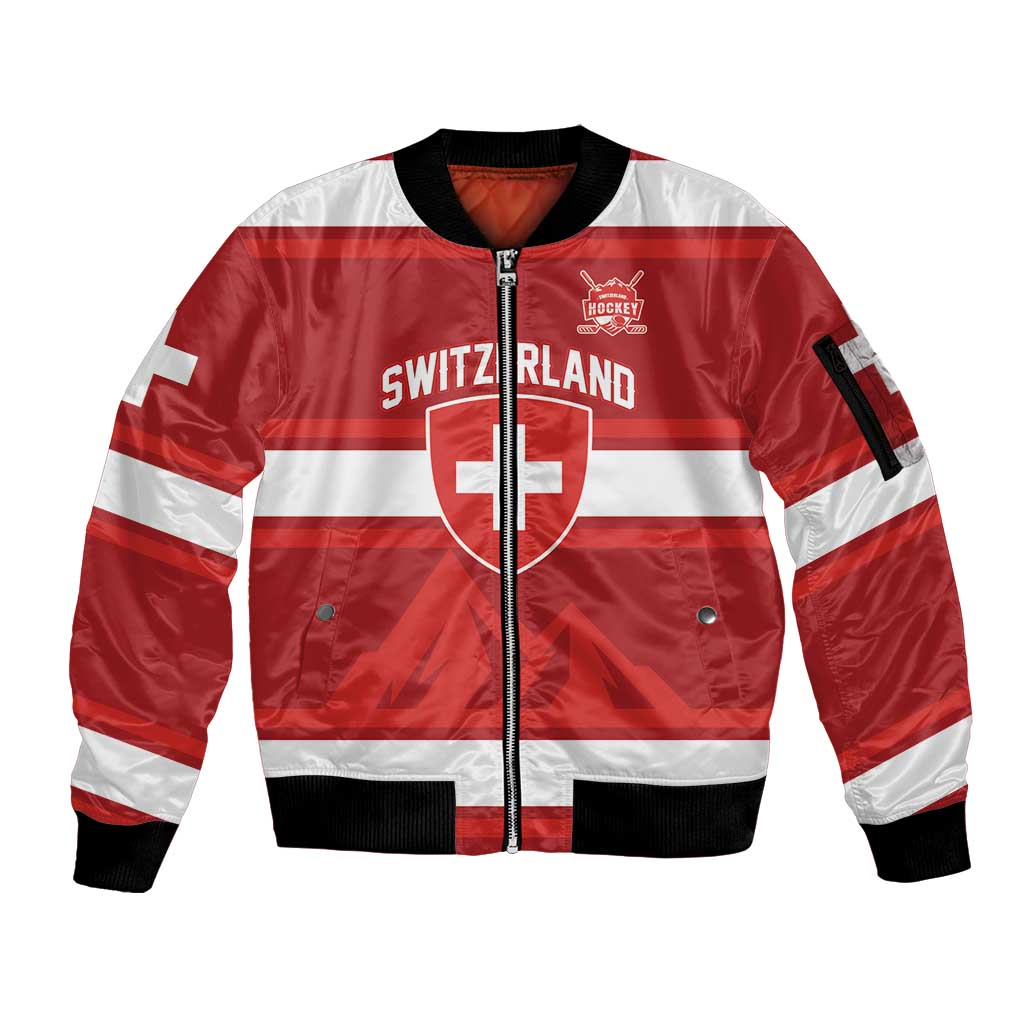 Custom Hockey 2026 Switzerland Sleeve Zip Bomber Jacket Go Champions La Nati - Wonder Print Shop