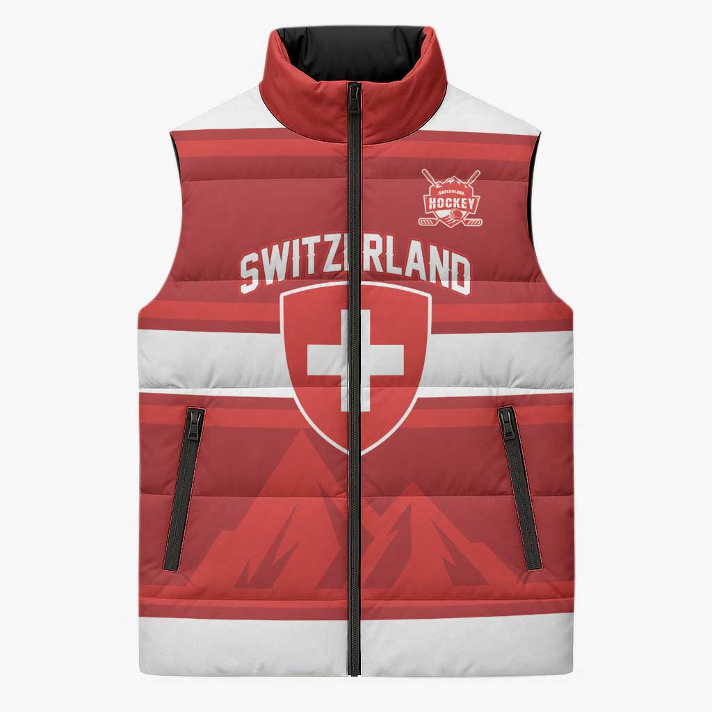 Custom Hockey 2026 Switzerland Sleeveless Puffer Jacket Go Champions La Nati - Wonder Print Shop