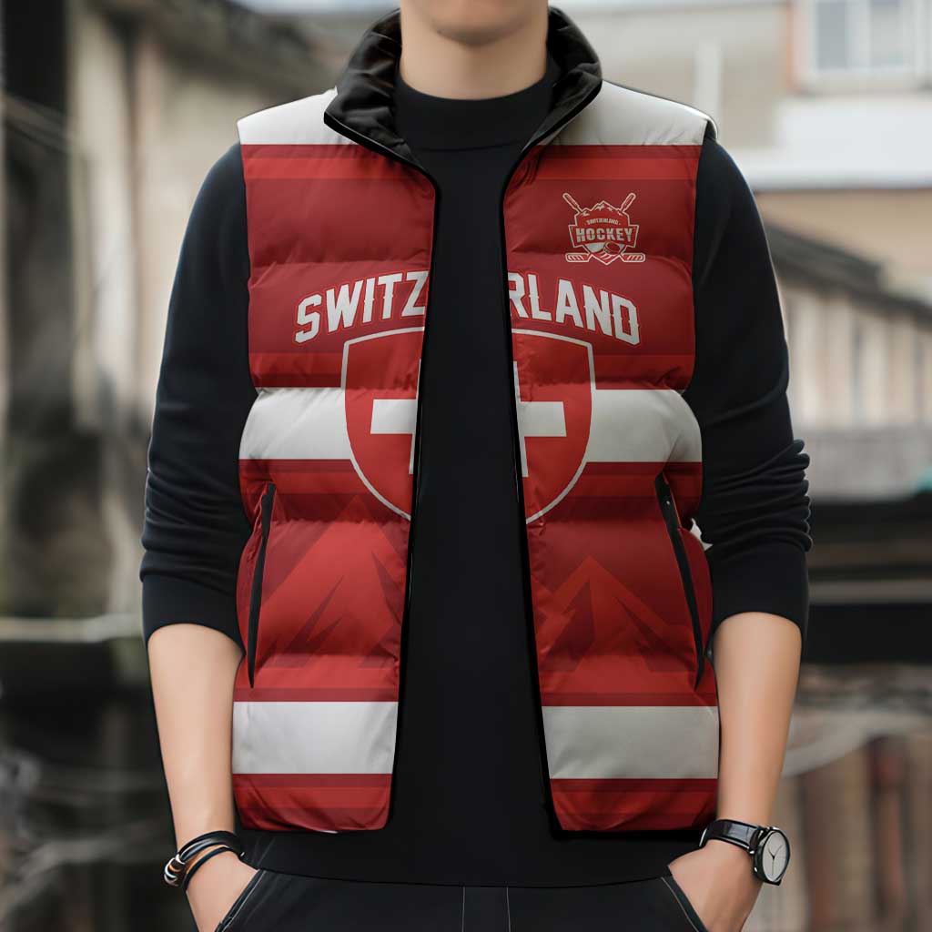 Custom Hockey 2026 Switzerland Sleeveless Puffer Jacket Go Champions La Nati - Wonder Print Shop