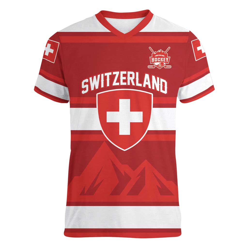 Custom Hockey 2026 Switzerland Women V-Neck T-Shirt Go Champions La Nati - Wonder Print Shop