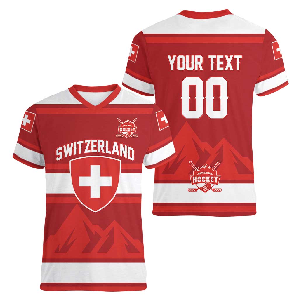 Custom Hockey 2026 Switzerland Women V-Neck T-Shirt Go Champions La Nati - Wonder Print Shop