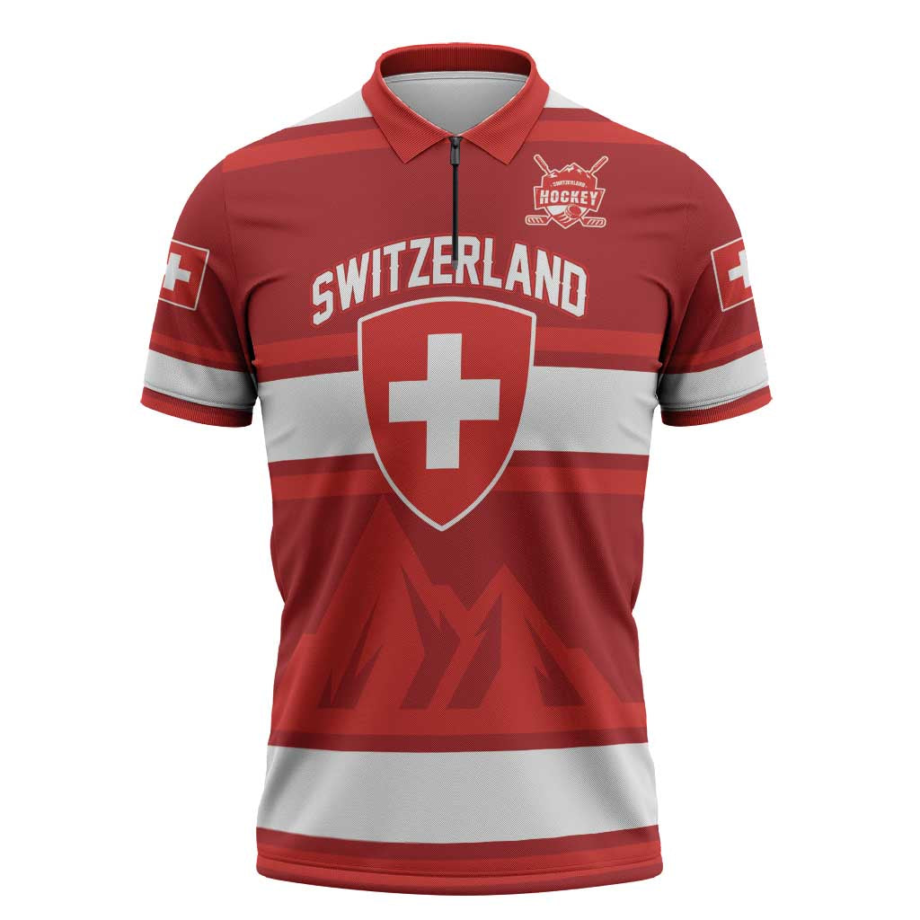 Custom Hockey 2026 Switzerland Zipper Polo Shirt Go Champions La Nati - Wonder Print Shop