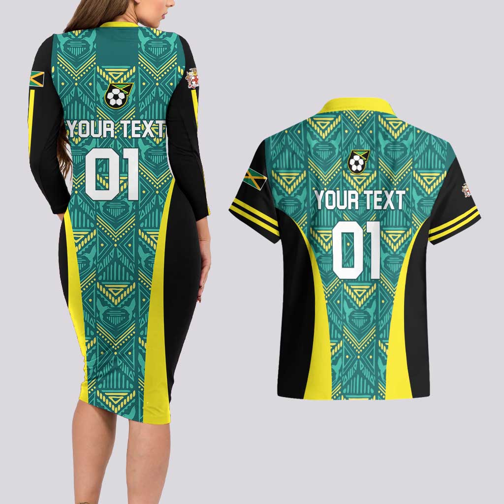 Custom Jamaica Football Couples Matching Long Sleeve Bodycon Dress and Hawaiian Shirt We Believe Reggae Boyz