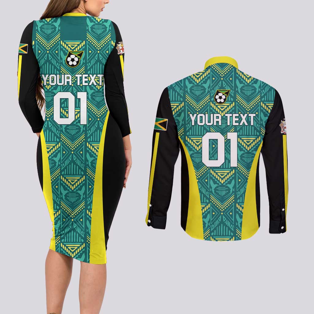 Custom Jamaica Football Couples Matching Long Sleeve Bodycon Dress and Long Sleeve Button Shirt We Believe Reggae Boyz