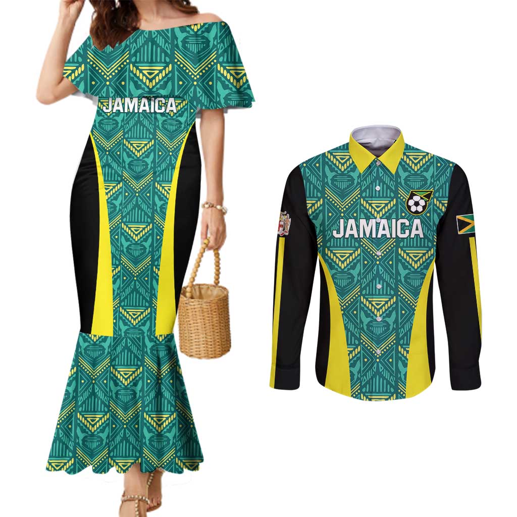 Custom Jamaica Football Couples Matching Mermaid Dress and Long Sleeve Button Shirt We Believe Reggae Boyz