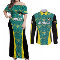 Custom Jamaica Football Couples Matching Off Shoulder Maxi Dress and Long Sleeve Button Shirt We Believe Reggae Boyz