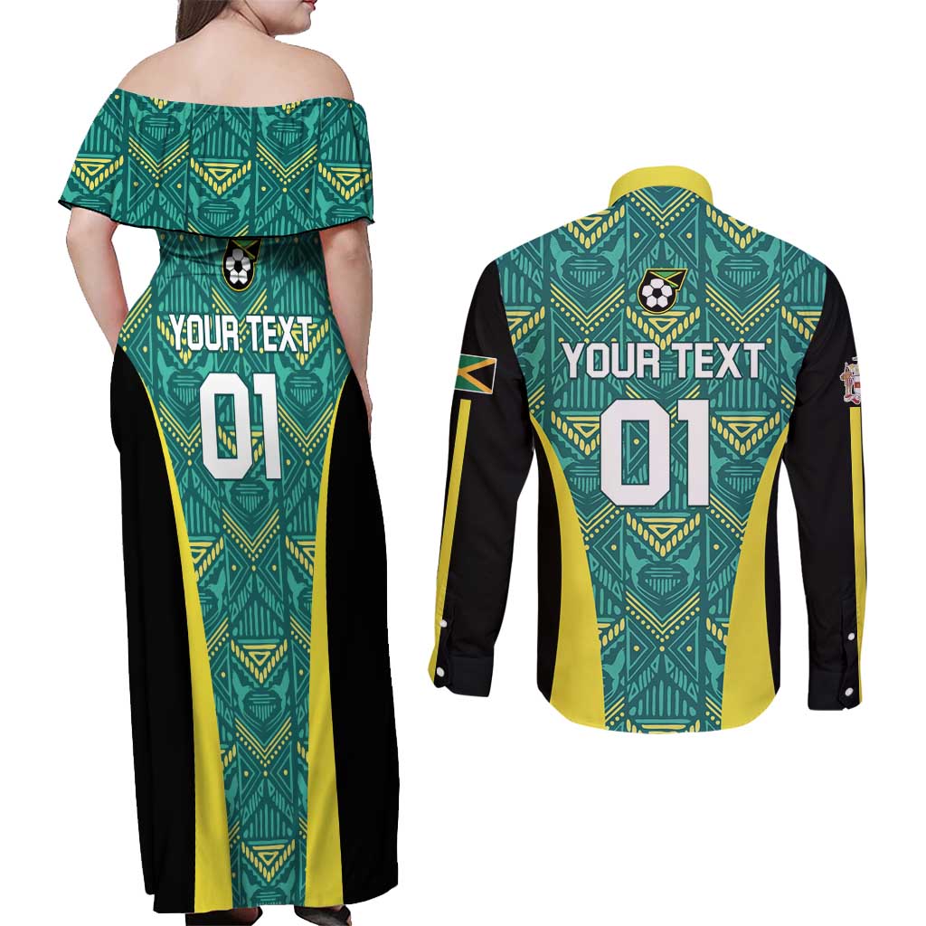 Custom Jamaica Football Couples Matching Off Shoulder Maxi Dress and Long Sleeve Button Shirt We Believe Reggae Boyz