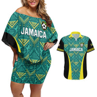 Custom Jamaica Football Couples Matching Off Shoulder Short Dress and Hawaiian Shirt We Believe Reggae Boyz