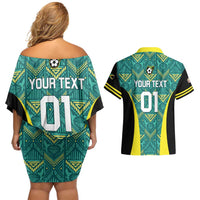Custom Jamaica Football Couples Matching Off Shoulder Short Dress and Hawaiian Shirt We Believe Reggae Boyz