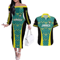 Custom Jamaica Football Couples Matching Off The Shoulder Long Sleeve Dress and Hawaiian Shirt We Believe Reggae Boyz