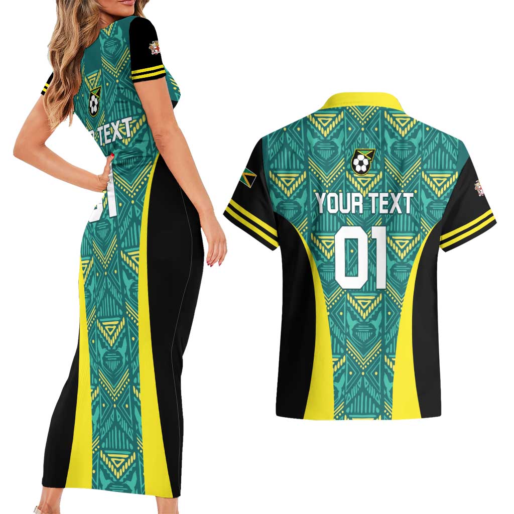Custom Jamaica Football Couples Matching Short Sleeve Bodycon Dress and Hawaiian Shirt We Believe Reggae Boyz