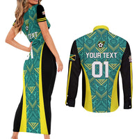 Custom Jamaica Football Couples Matching Short Sleeve Bodycon Dress and Long Sleeve Button Shirt We Believe Reggae Boyz