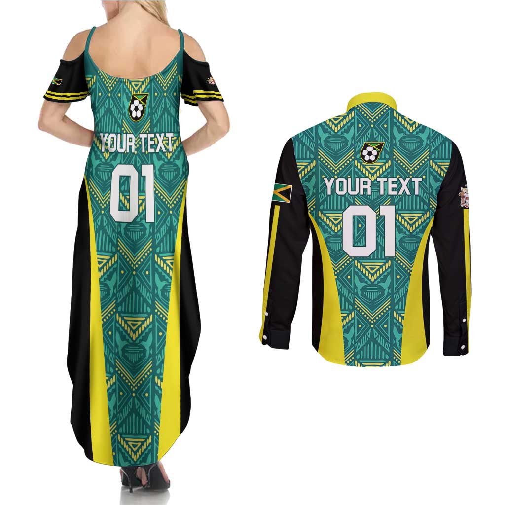 Custom Jamaica Football Couples Matching Summer Maxi Dress and Long Sleeve Button Shirt We Believe Reggae Boyz