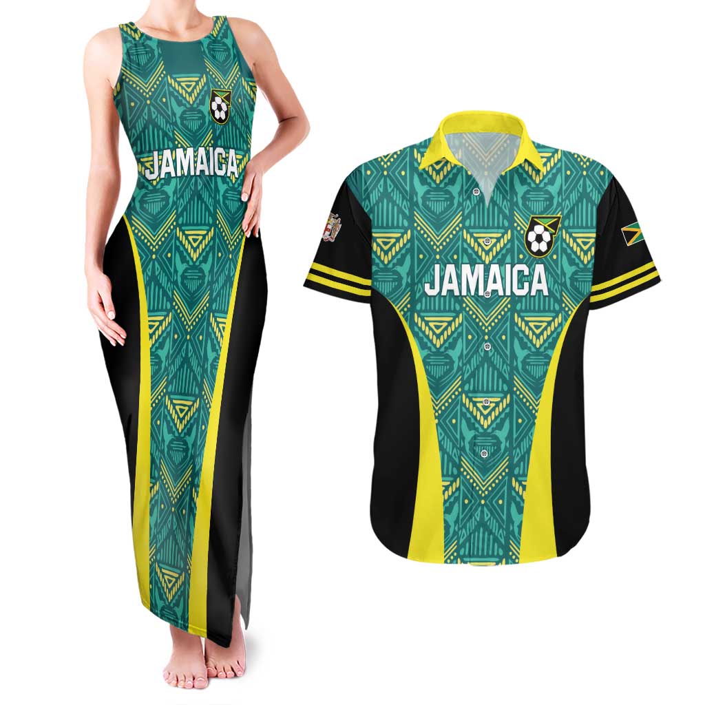 Custom Jamaica Football Couples Matching Tank Maxi Dress and Hawaiian Shirt We Believe Reggae Boyz
