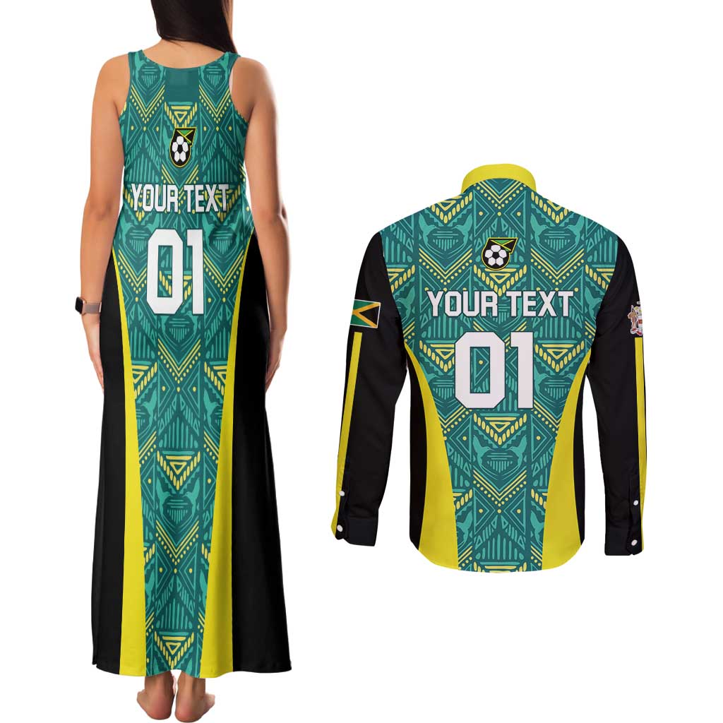 Custom Jamaica Football Couples Matching Tank Maxi Dress and Long Sleeve Button Shirt We Believe Reggae Boyz