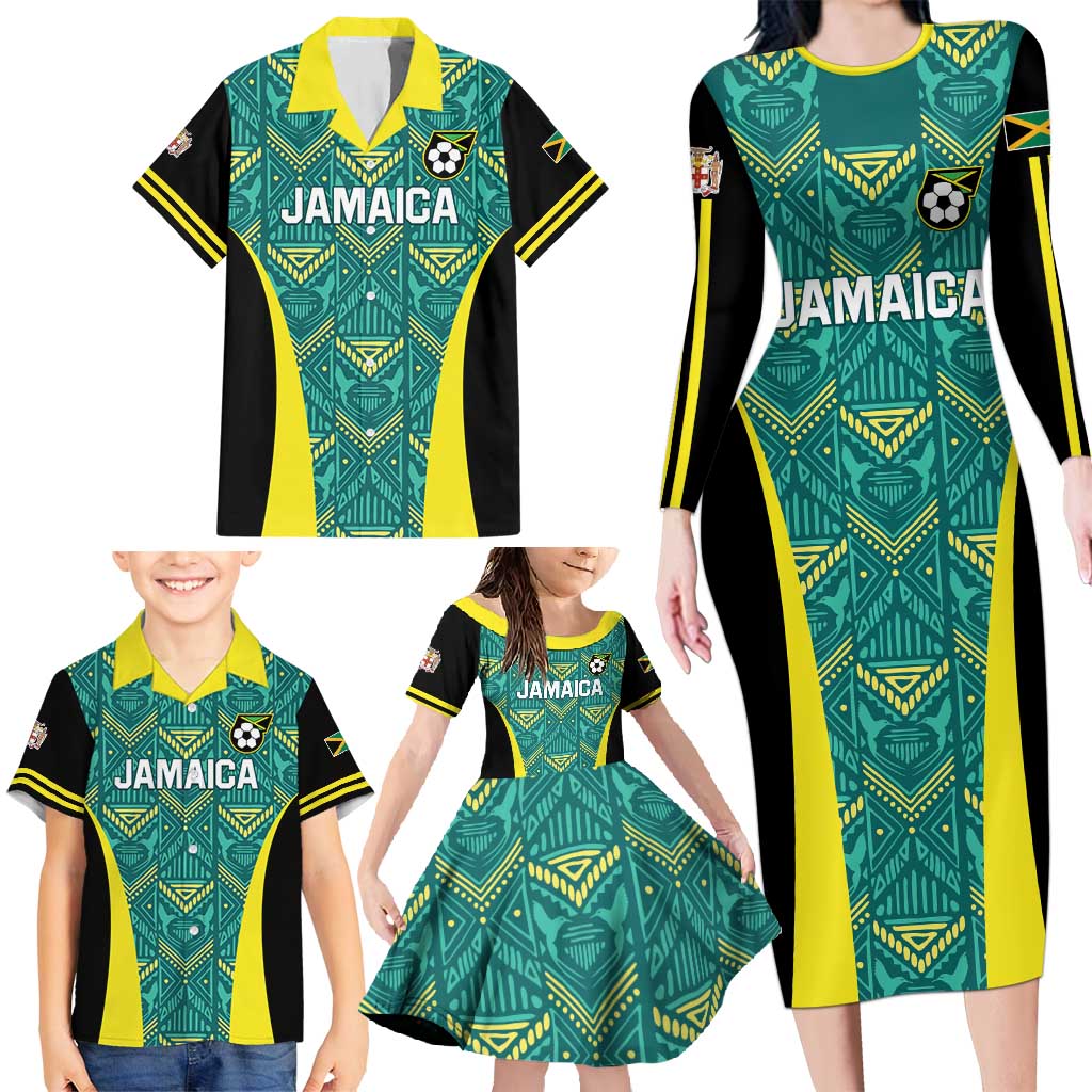 Custom Jamaica Football Family Matching Long Sleeve Bodycon Dress and Hawaiian Shirt We Believe Reggae Boyz