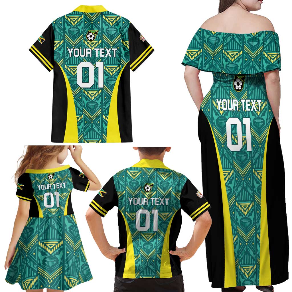 Custom Jamaica Football Family Matching Off Shoulder Maxi Dress and Hawaiian Shirt We Believe Reggae Boyz