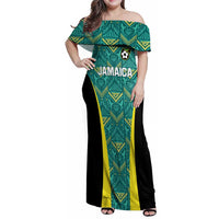 Custom Jamaica Football Family Matching Off Shoulder Maxi Dress and Hawaiian Shirt We Believe Reggae Boyz
