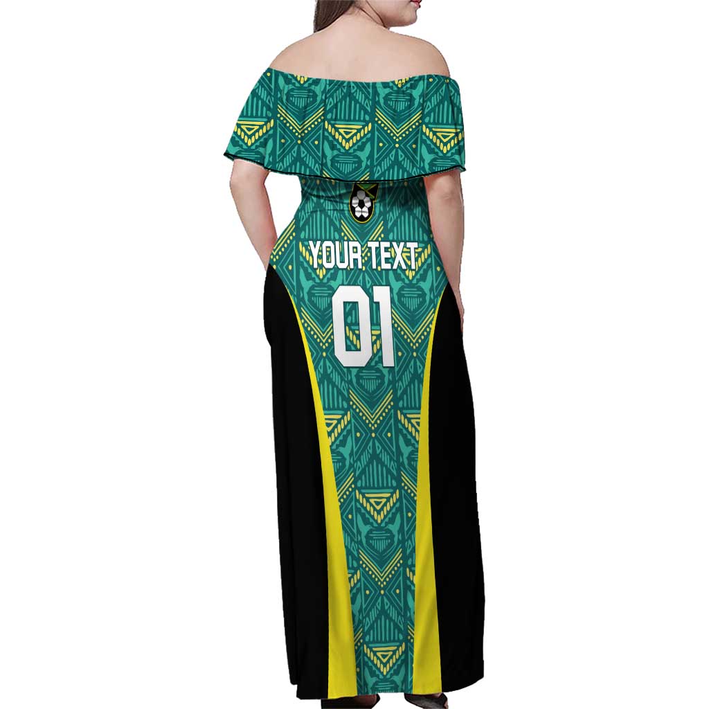 Custom Jamaica Football Family Matching Off Shoulder Maxi Dress and Hawaiian Shirt We Believe Reggae Boyz
