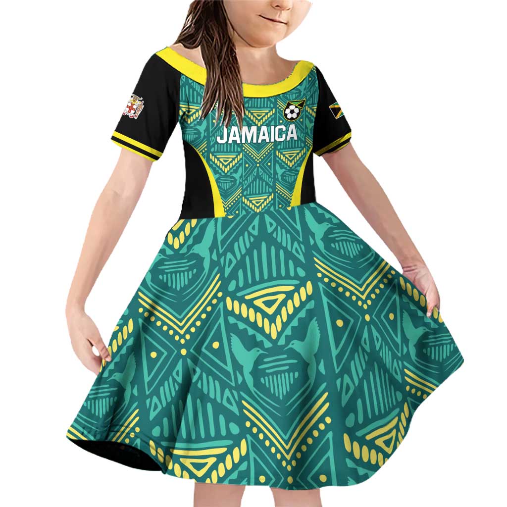 Custom Jamaica Football Family Matching Off Shoulder Short Dress and Hawaiian Shirt We Believe Reggae Boyz
