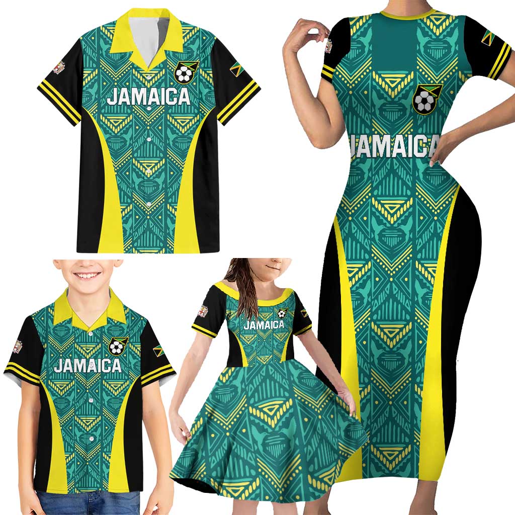 Custom Jamaica Football Family Matching Short Sleeve Bodycon Dress and Hawaiian Shirt We Believe Reggae Boyz