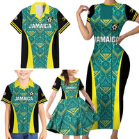 Custom Jamaica Football Family Matching Short Sleeve Bodycon Dress and Hawaiian Shirt We Believe Reggae Boyz